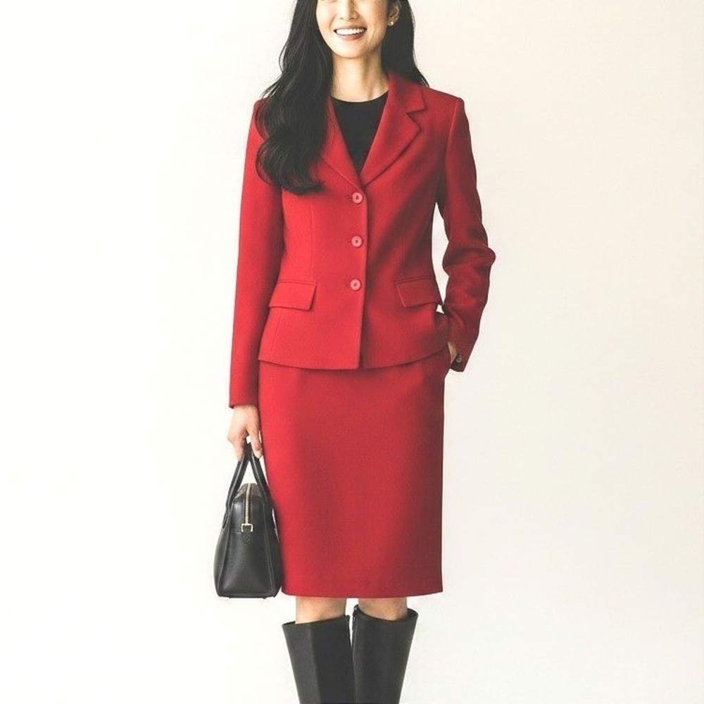 Albert Nipon Vintage Red Skirt Suit Set Cropped Peplum Blazer Pencil Skirt 6